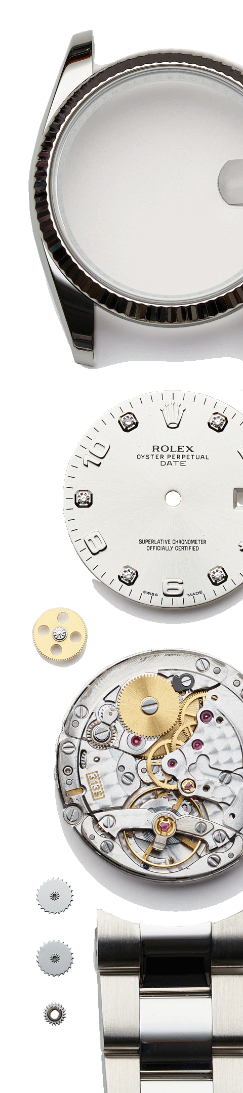Dismantled Rolex watch and bracelet