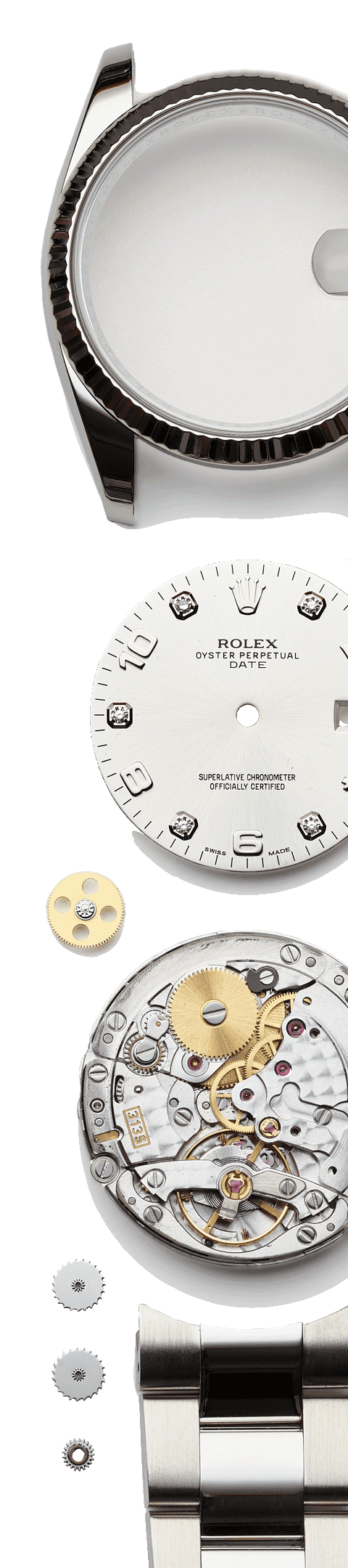 Dismantled Rolex watch and bracelet